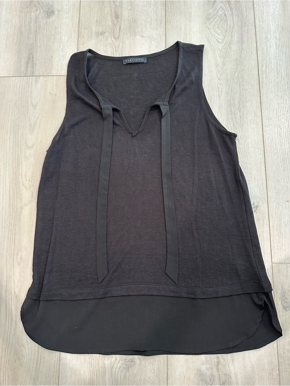 Sanctuary Sleeveless Tie Neck Layered Tank Blouse Black